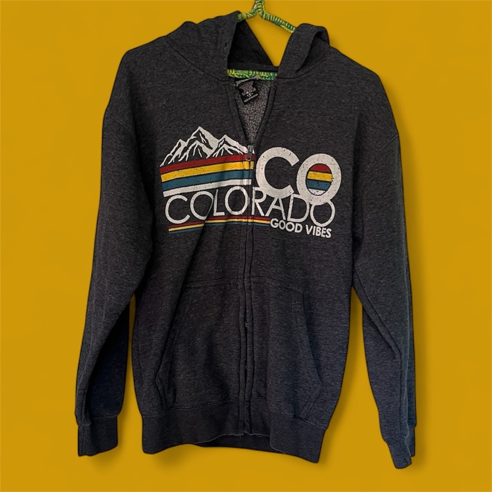 Unisex Zip-Up Hoodie with Colorado Good Vibes Design - Navy Heather
